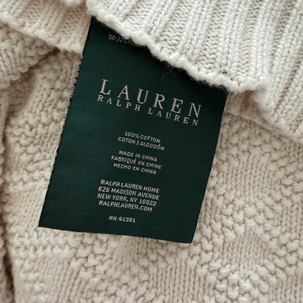 Lauren Ralph Lauren Cream Cable-Knit Throw Blanket